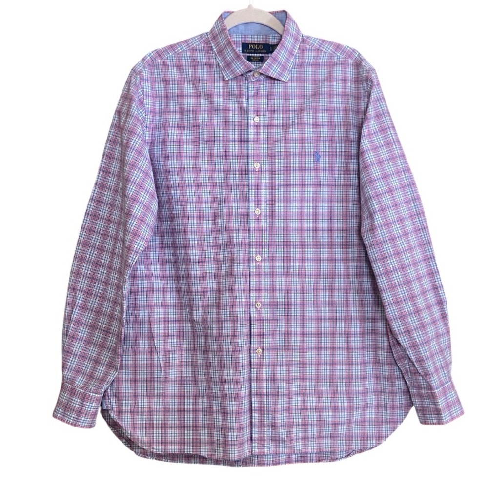 Polo Ralph Lauren Men’s Large Plaid Button Down Shirt Pink Blue Coastal Prep